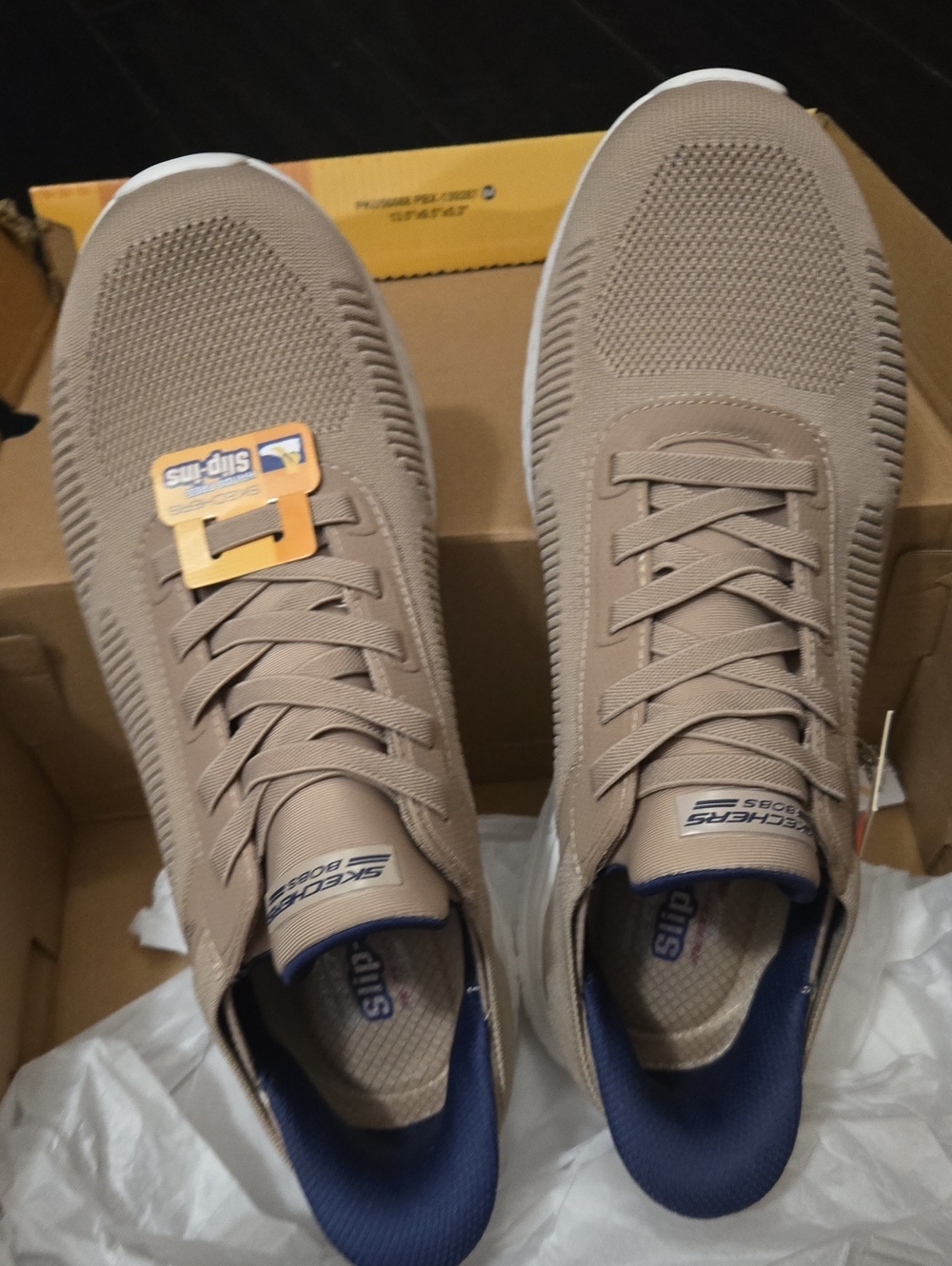 Skechers Men's Slip-On Athletic Sneakers in Taupe with Navy Collar